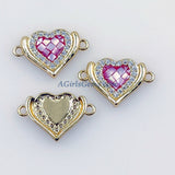 CZ Micro Pave Heart Connectors, Round White Pink Shell Love Charm Beads, 18 K Gold Plated Sacred Charms Link for Bracelets/Rosary Necklaces