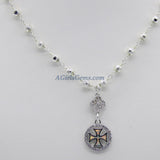 Silver Cross Necklace, Pyrite Rosary Chain Choker, Tiny CZ Quatrefoil Opal Maltese Cross Minimalist Choker - A Girls Gems