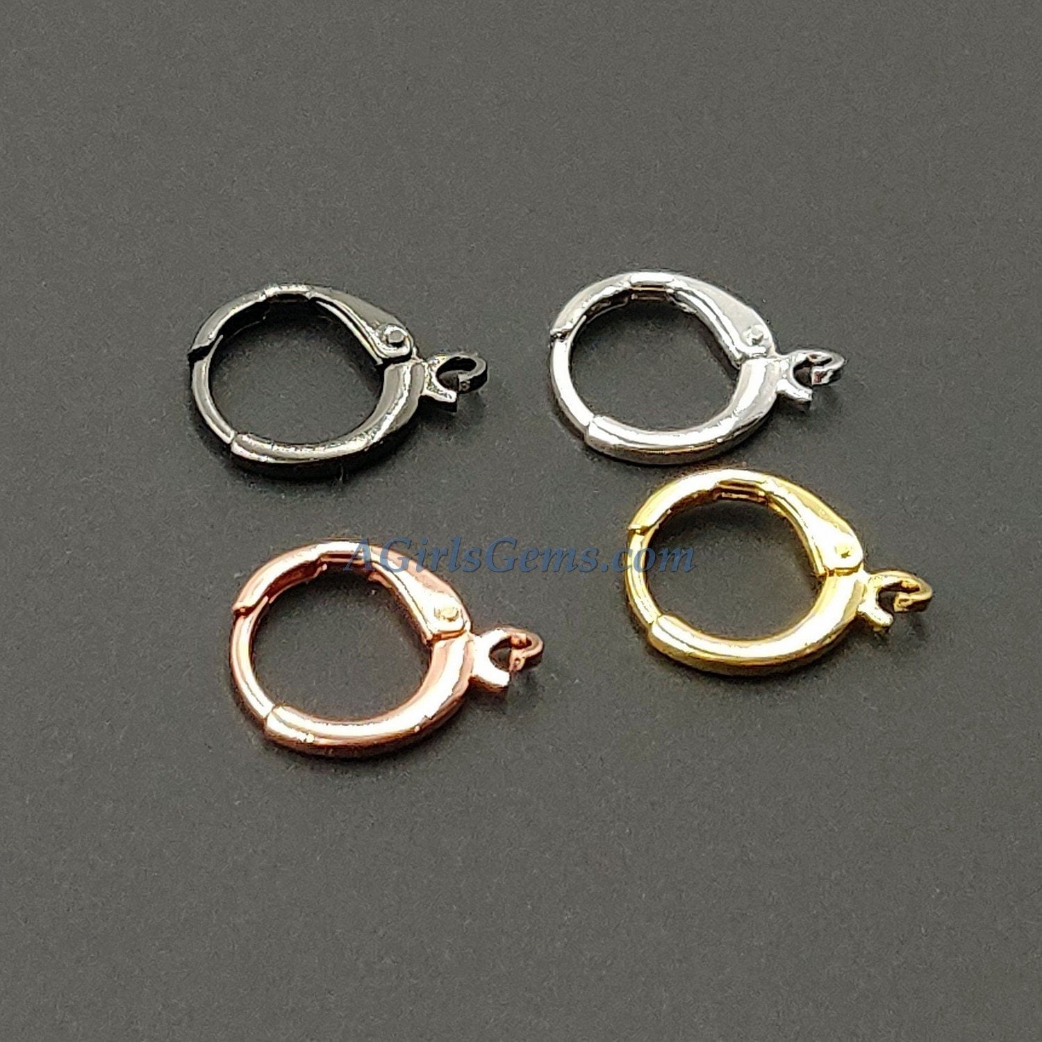 CZ Micro Pave Huggies, Lever back Round Ear Ring Parts, Rose Gold