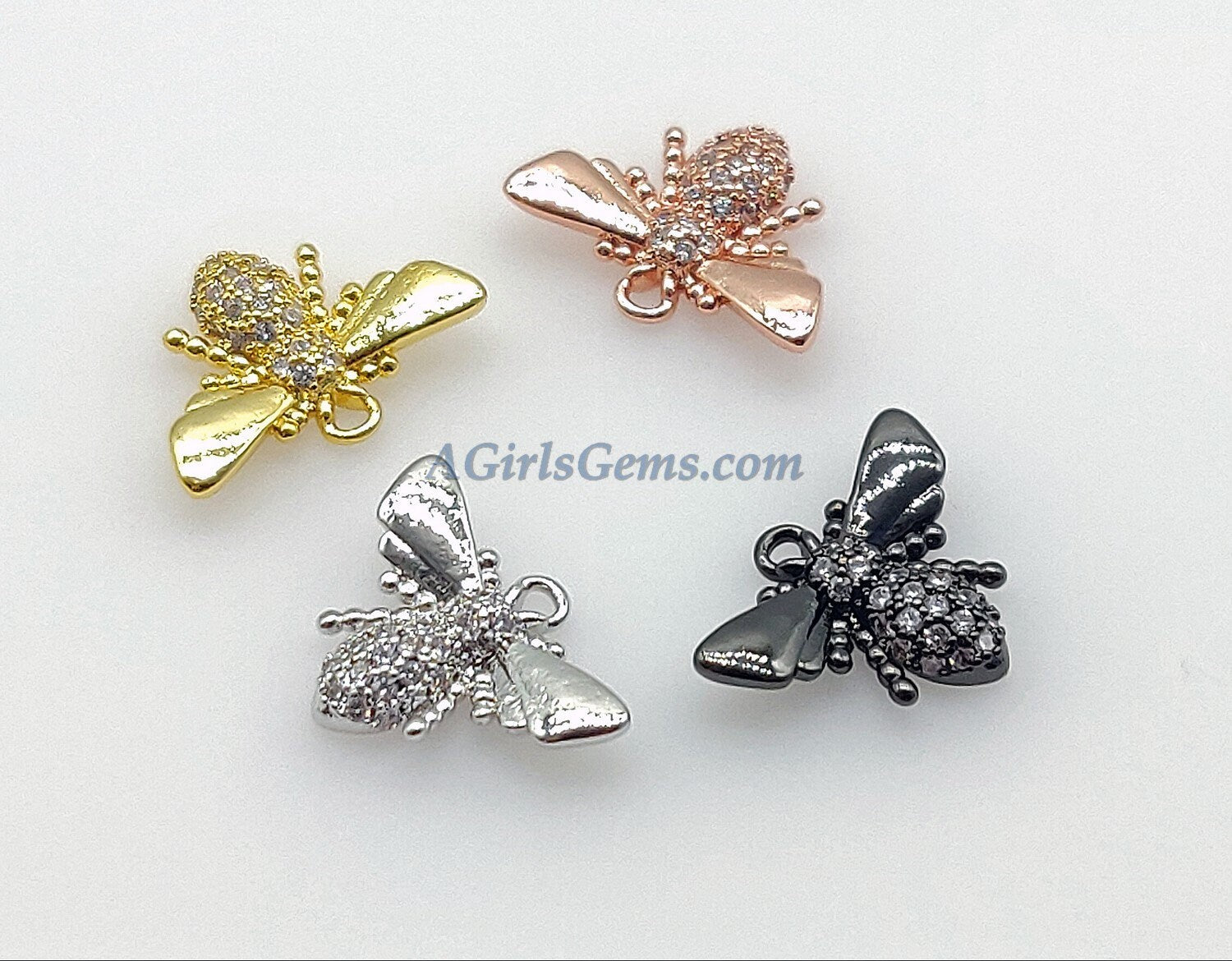 CZ Bee Charms, Tiny Bee Charms, 11 x 15 mm Small Bumble Bee Charms