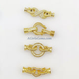 CZ Pave Heart Buckle Clasps with 2 Clips, Gold or Silver Interlocking Link Jewelry Findings, Designer Fold Over Clasps