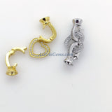 CZ Pave Heart Buckle Clasps with 2 Clips, Gold or Silver Interlocking Link Jewelry Findings, Designer Fold Over Clasps