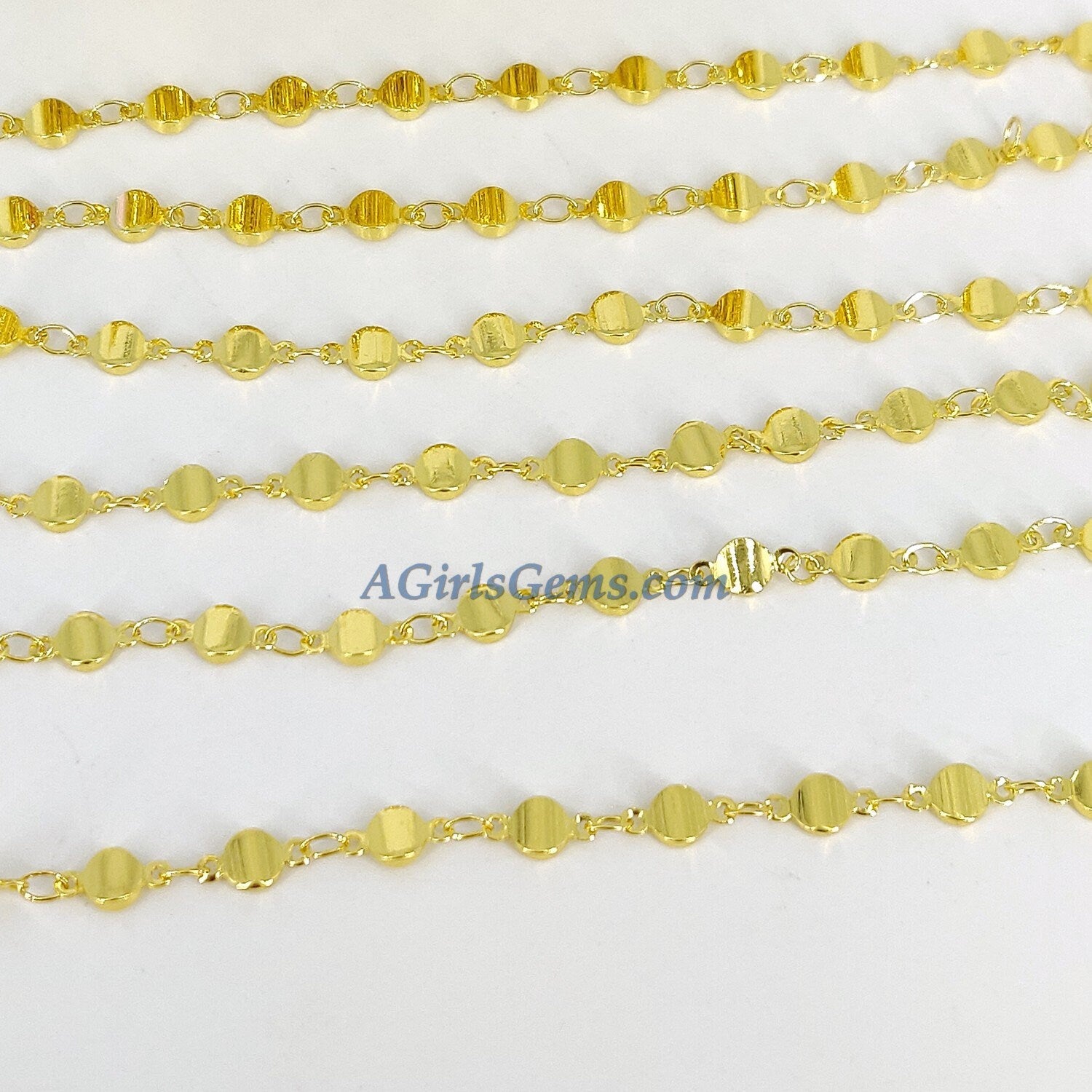 Silver Beaded Rosary Chain, Jewelry 4 mm Oblong Oval Metal Beaded Flat Moroccan Style Beads CH #228, Soldered Links Gold/Silver Plated