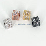 CZ Square Cube Beads, Gold Cubic Zirconia Big Hole Focal Beads, Silver 8 mm Square
