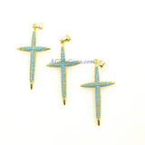 CZ Pave Gold Cross Charms, Silver Blue Turquoise Charms #448, Black Pave Cross for Necklace