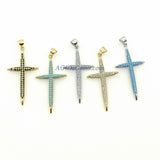 CZ Pave Gold Cross Charms, Silver Blue Turquoise Charms #448, Black Pave Cross for Necklace
