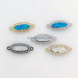 Tiny Opal CZ Micro Pave Opal Druzy Bar Oval Connectors, Gold/Silver/Black Plated Blue Turquoise/White Opal Bracelet Necklace Charms Links