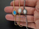 Tiny Opal CZ Micro Pave Opal Druzy Bar Oval Connectors, Gold/Silver/Black Plated Blue Turquoise/White Opal Bracelet Necklace Charms Links