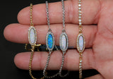 Tiny Opal CZ Micro Pave Opal Druzy Bar Oval Connectors, Gold/Silver/Black Plated Blue Turquoise/White Opal Bracelet Necklace Charms Links