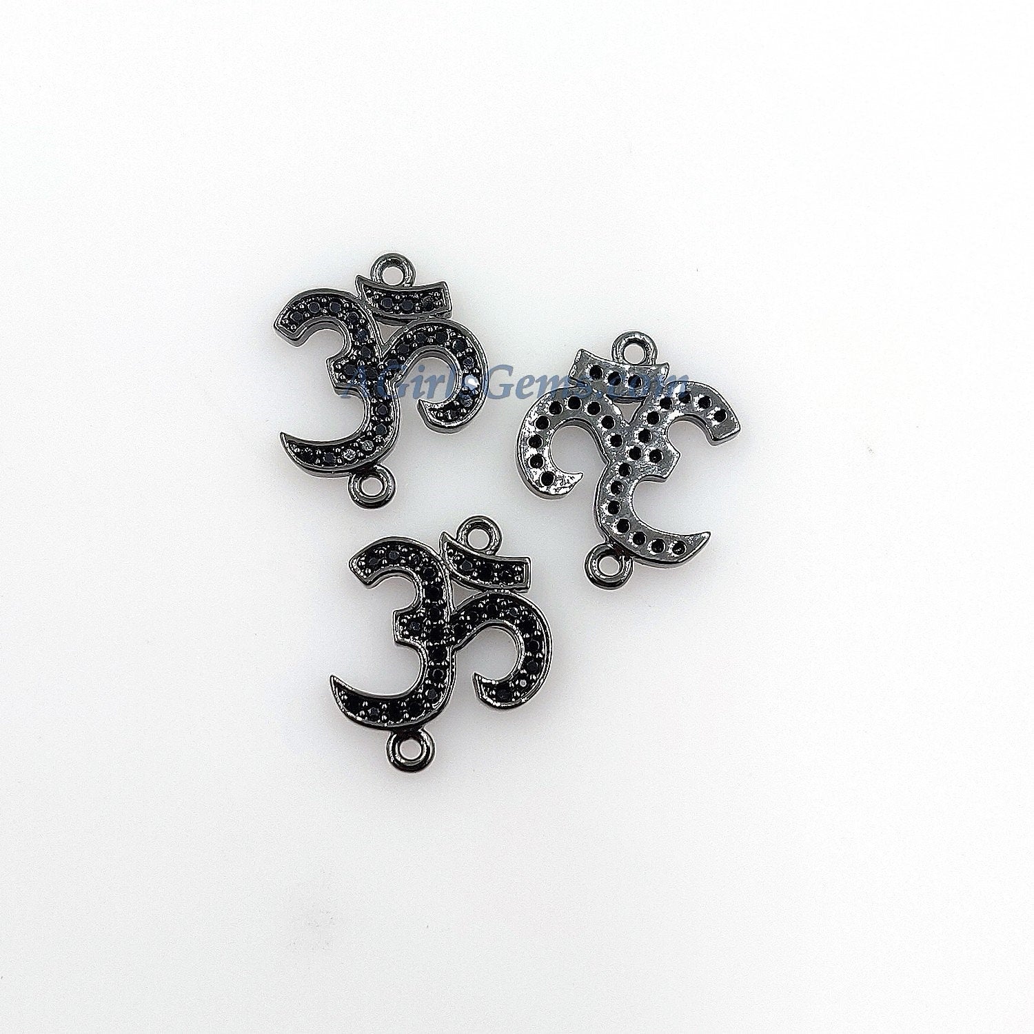 CZ Micro Pave Om Connectors, Buddhist Ohm Yoga charms, Black Pave and Plated Ohm and Hindus Aum for Bracelets/Malas