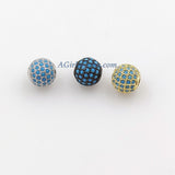 CZ Micro Pave Rainbow Balls, 2 Pcs 6 mm Gold Multi Colored Round Beads, 10 mm Black Silver Focal Bead
