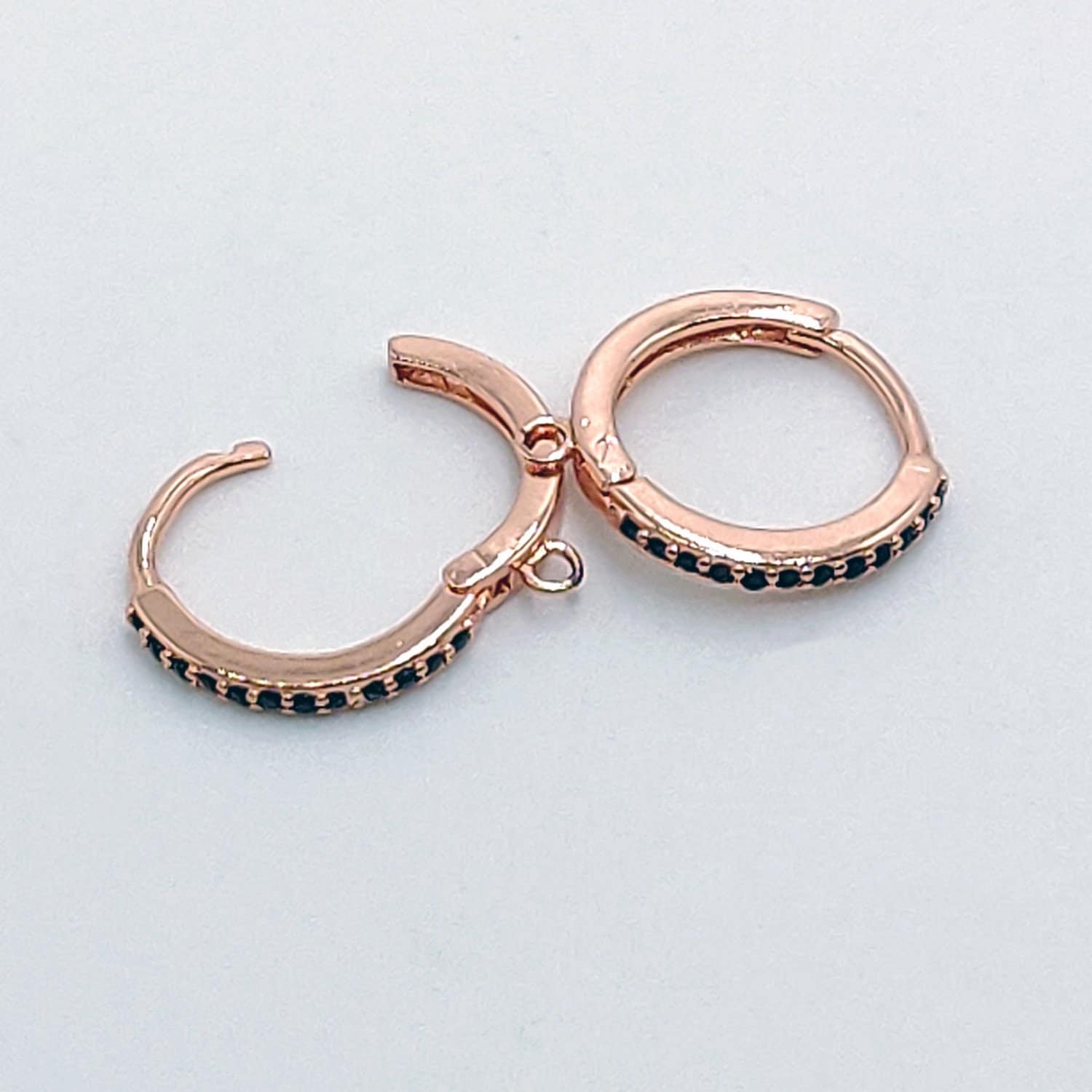 CZ Micro Pave Huggies, Lever back Round Ear Ring Parts, Rose Gold