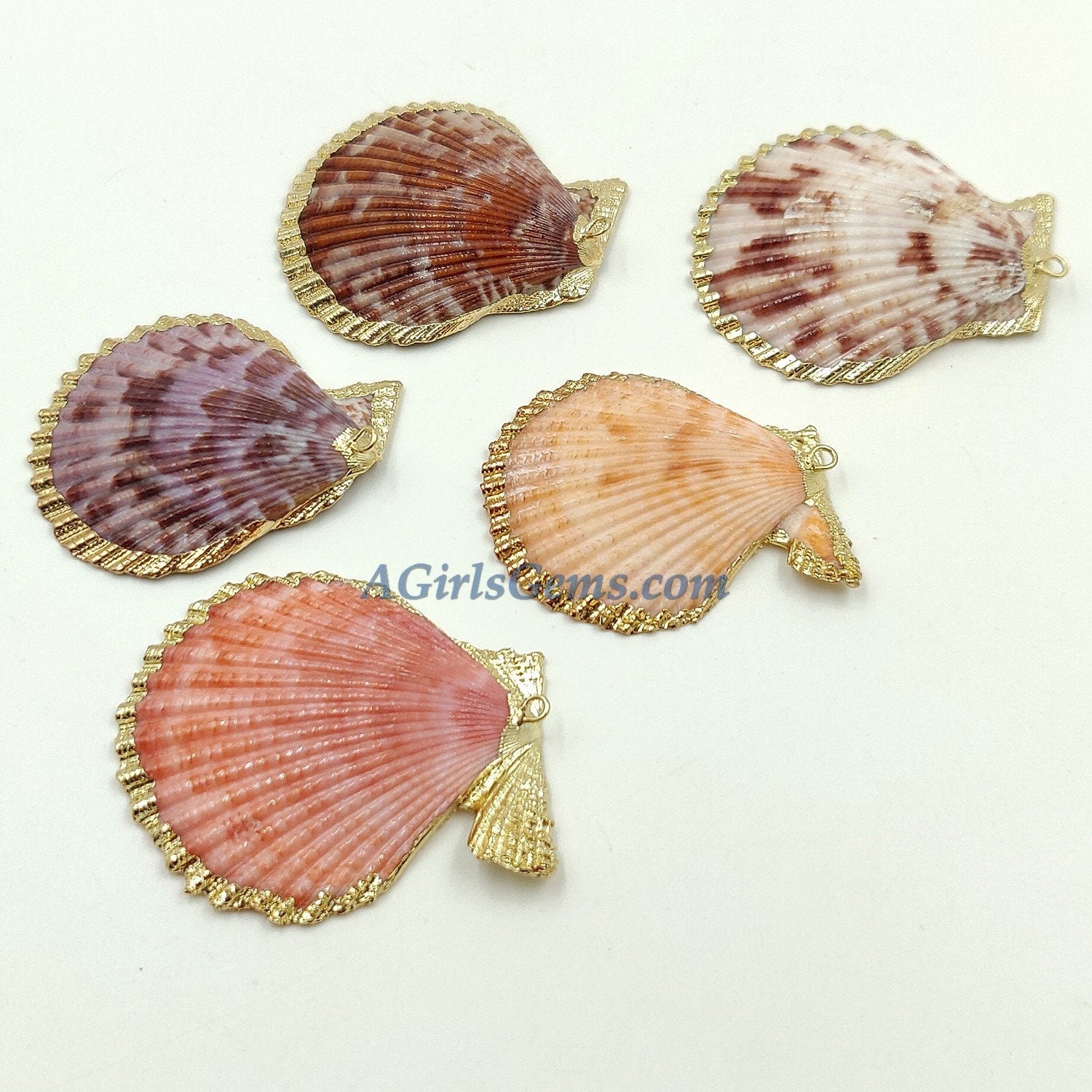 Large Seashell, Gold Edge Seashell Pendants, Beach Scallop Natural Shell Pendants, Gold Dipped, Gilded Jewelry Boho Style Supplies Bulk - A Girls Gems