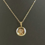 Gold Initial Necklace,  Micro Pave CZ Gold Medallion Coin Disc Alphabet Choker, Handmade Adjustable, Regina Harp Designs - A Girls Gems