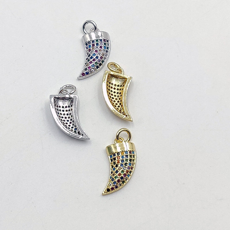 Horn Rainbow Charms, CZ Micro Pave Silver Gold Rainbow Boho Horns for Earrings, Necklace LGBT Pride Minimalist  Charms