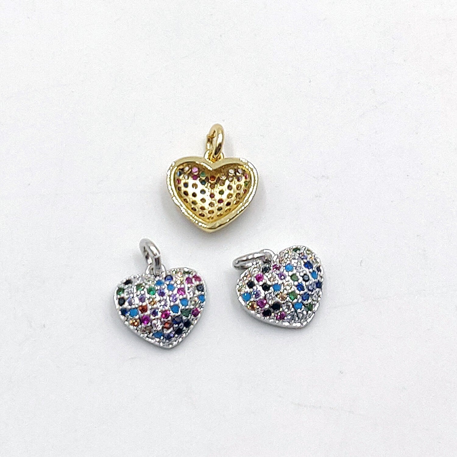 Heart Rainbow Charms, CZ Micro Pave Silver Gold Rainbow Tiny Heart for Earrings, Necklace, LGBT Pride Minimalist Charms, Jewelry Making