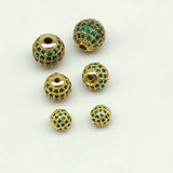 CZ Pave Emerald Green Round Balls, Gold Plated Crystal Disco Beads #469, 6 mm 8 mm 10 mm