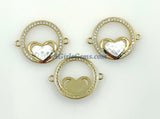 CZ Micro Pave Heart Connectors, Round White Shell Love Charm Beads, 18 K Gold Plated Sacred Charms Link for Bracelets/Rosary Necklaces