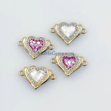 CZ Micro Pave Heart Connectors, Round White Pink Shell Love Charm Beads, 18 K Gold Plated Sacred Charms Link for Bracelets/Rosary Necklaces
