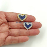 CZ Pave Blue Heart Charms, Pink CZ Love Heart Shapes Pendants #442, Gold Emerald Green Hearts