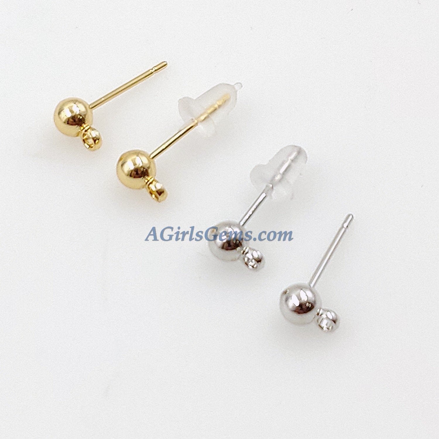 4 mm Round Ball Earrings 20 pcs, Rose, Gold
