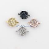 CZ Micro Pave Round Disc Connectors, Rose, Gold