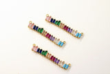 Long Bar Connector, CZ Micro Pave Gold Rainbow Bar Stick, LGBT Pride Baguette Necklace Links