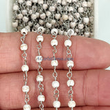 Turquoise Rosary Silver Chain, 4 mm White Cream Wire Wrapped CH #362, Rondelle Howlite Chains