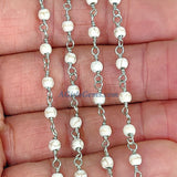 Turquoise Rosary Silver Chain, 4 mm White Cream Wire Wrapped CH #362, Rondelle Howlite Chains