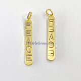 CZ Micro Pave Love Words Charms, Gold Rectangle Oblong Rectangle Pendants #558, Inspirational Dog Tags Long Stick Bar for Necklace Earrings