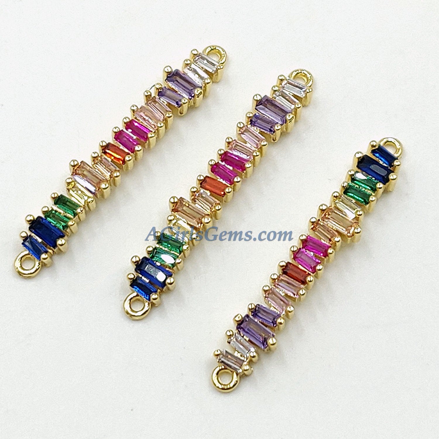 CZ Micro Pave Rainbow Disc Connector, Gold Multi Color Round Circle Charms, LGBT Pride 2 Double Loops Bracelet, Necklace Jewelry Supplies - A Girls Gems