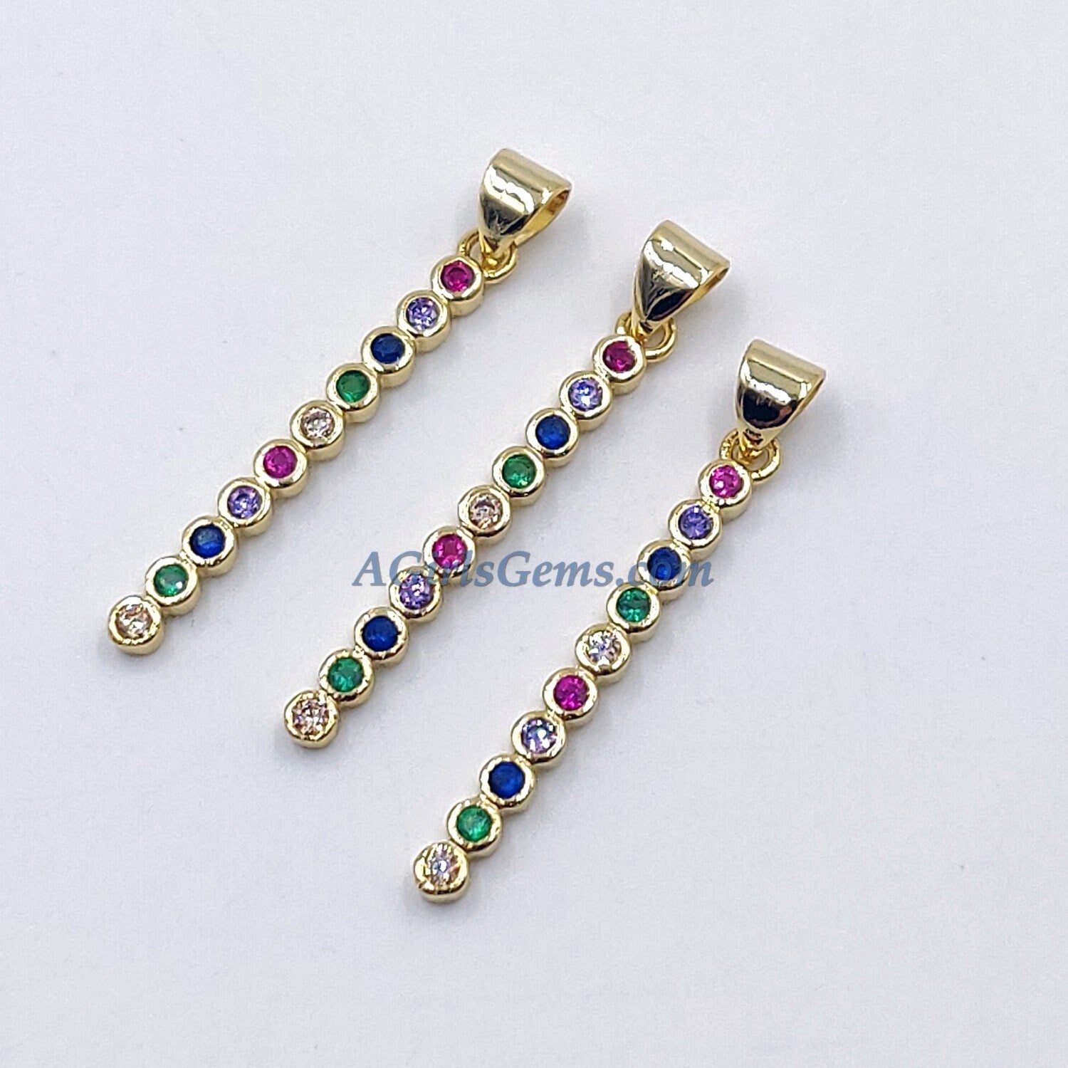 Long Bar Connector, CZ Micro Pave Gold Rainbow Bar Stick, LGBT Pride Minimalist Curved Links