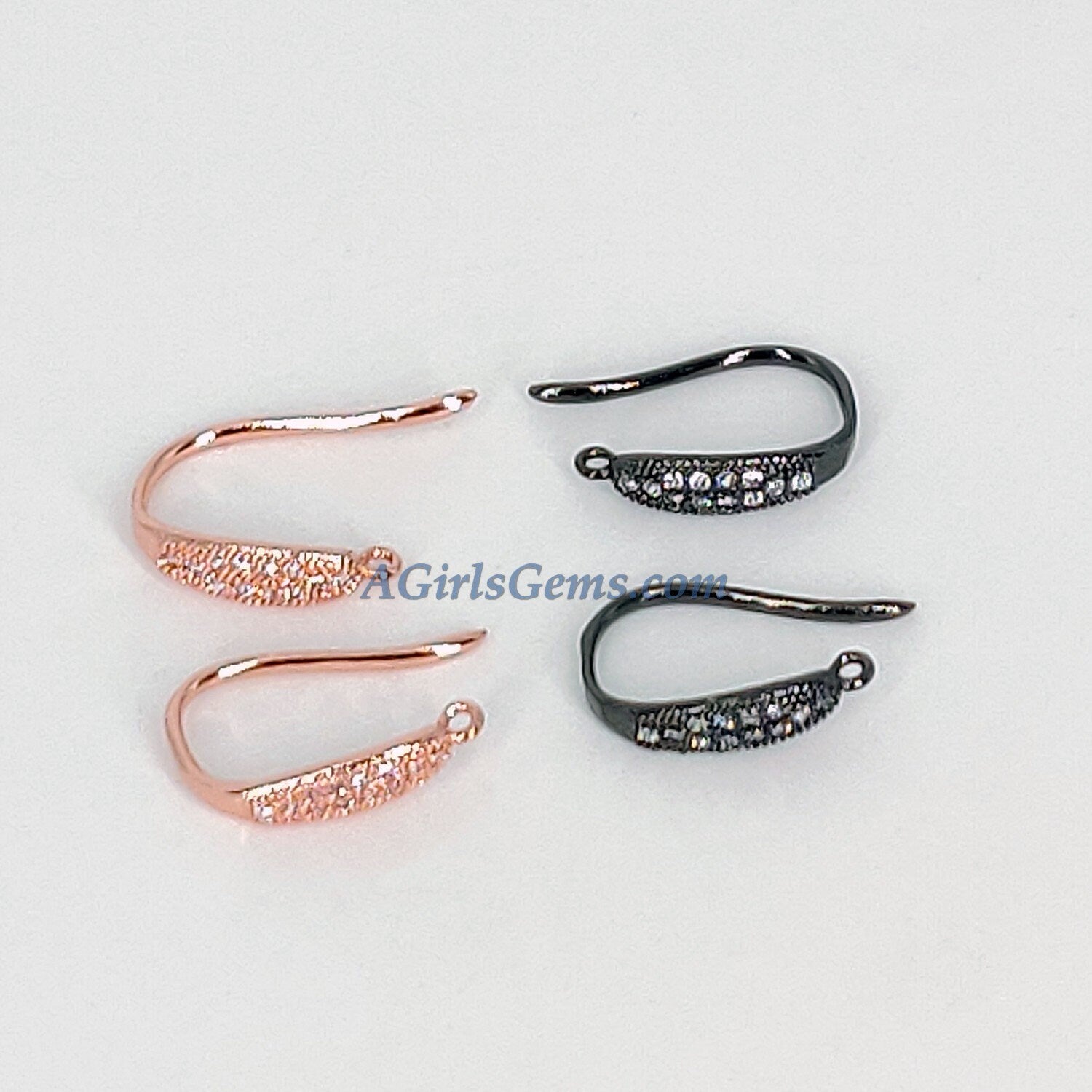CZ Ear Hooks, Earring Findings CZ Micro Pave Earwires, Close Loop Earrings 18 k Rose Gold/Silver/Gold or Black Plated Earring Components