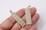 CZ Micro Pave Love Words Charms, Gold Rectangle Oblong Rectangle Pendants #558, Inspirational Dog Tags Long Stick Bar for Necklace Earrings