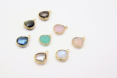 Teardrop Bezel Charms, Gold Plated Gemstone Pears, Rainbow, Labradorite, Opal, Cute Tiny Birthstone Pendants 13 x 16 mm Necklace, Earrings