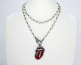 Red Tongue CZ Turquoise Rosary Chain Wrap Necklace - A Girls Gems