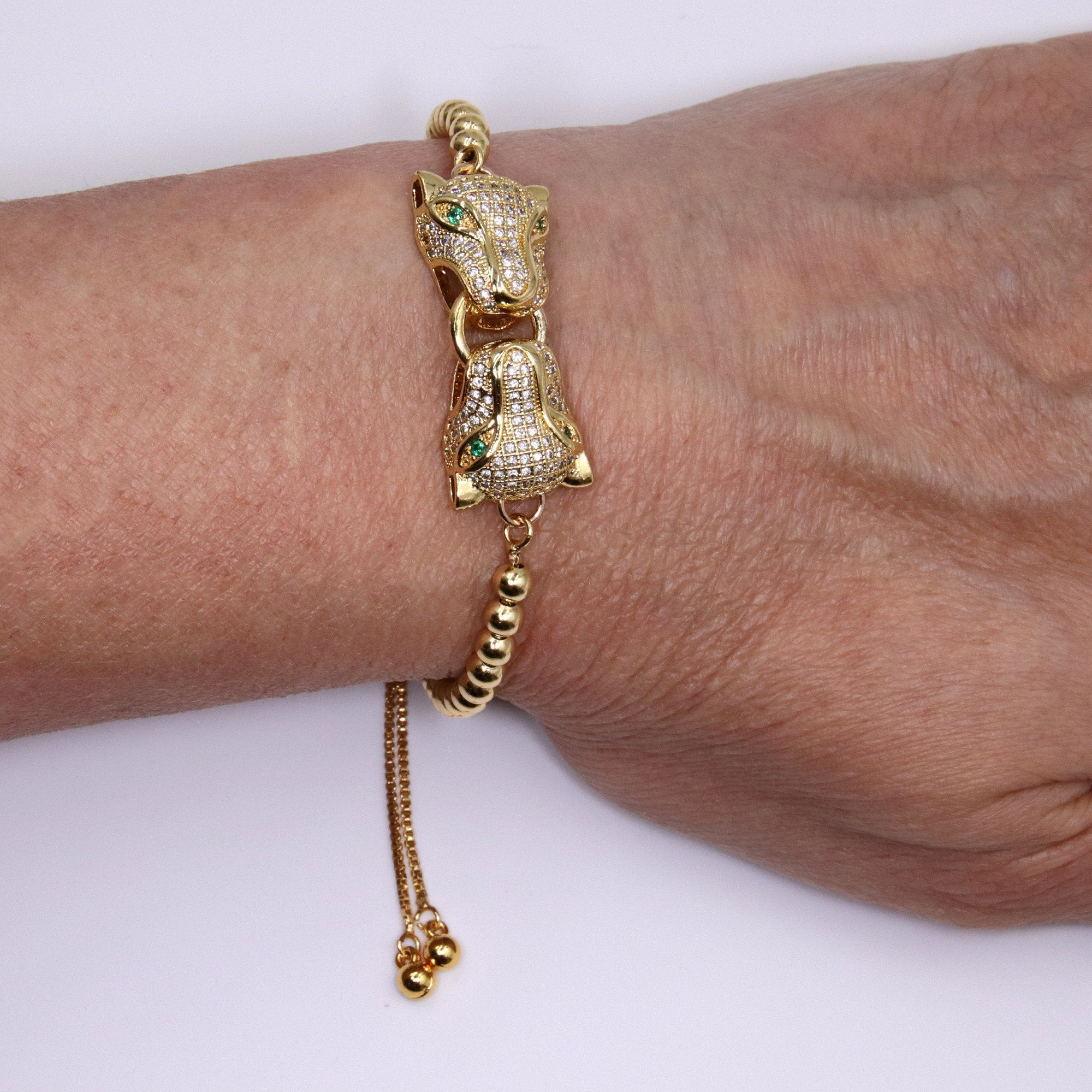 Cat Gold-Plated Enamel Stretch Link Ladies' Bracelet: 'Sophisticat' Stretch  Link Cat Bracelet