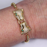 Tiger Head Bracelet, Silver Animal Bead CZ Cat Head Adjustable Bolo Bracelet, Cubic Zirconia Chain Bracelets - A Girls Gems