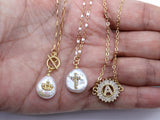 Freshwater Pearl Cross Necklace, White Satellite Gold Chain Choker with Crown - A Girls Gems