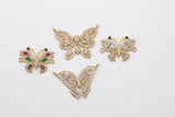 CZ Micro Pave Butterfly Connectors, Clear and Rainbow Baguette Pave Double Loop Pendants, Gold Butterflies Charm Links Bracelets