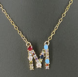 Rainbow Initial Necklace, 14 K Gold Filled Alphabet Necklace, Long Short Gold Choker