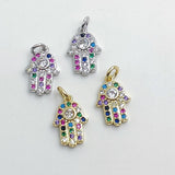 Hamsa Rainbow Charms, CZ Micro Pave Silver Gold Rainbow Hand for Earrings, Necklace, LGBT Pride Minimalist Protection Charms, Jewelry Making - A Girls Gems