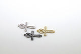 CZ Micro Pave Cross Connector, Gold or Silver Black Egyptian Ankh Crux #890, Ansata Coptic Cross for Bracelet or Necklace