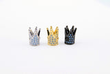 CZ Micro Pave Crown Shaped Beads, Sapphire Blue King Crown Spacer for Beaded Bracelets Necklaces, Gold