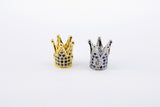 CZ Micro Pave Crown Shaped Beads, Sapphire Blue King Crown Spacer for Beaded Bracelets Necklaces, Gold