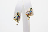 CZ Micro Pave Flamingo Earrings, Gold Rainbow Post Stud Hoops Bird Earrings,Beach Tropical Minimalist Animal Lover Jewelry