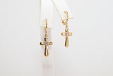 CZ Cross Hoop Earrings, Gold Huggie Latch back Earrings or Pendant Set, Minimalist Charm Hoop Earrings Religious Jewelry