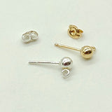 14 K Gold Filled 4 mm Round Ball Earrings, 925 Sterling Silver Stud Post #2128, Findings with Open Loop