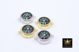 CZ Micro Pave Compass Connectors, Gold Charms for Bracelets, Silver Direction His/Her Jewelry