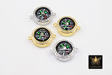CZ Micro Pave Compass Connectors, Gold Charms for Bracelets, Silver Direction His/Her Jewelry